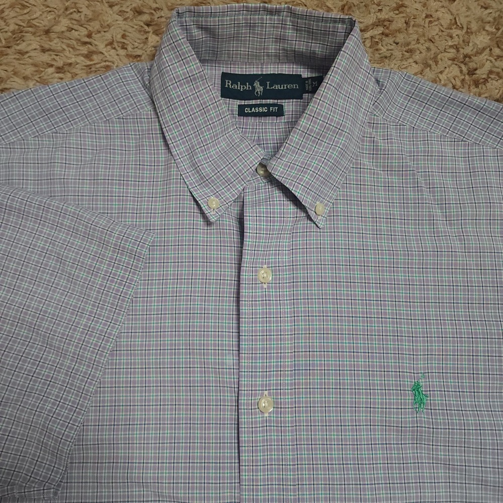 Ralph Lauren Purple‎ Plaid Mens M Classic Fit Short Sleeve Button Up Shirt